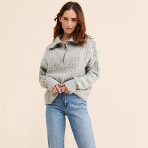 We The Free Soft Ribbed Half-Zip Pullover in Light Gray